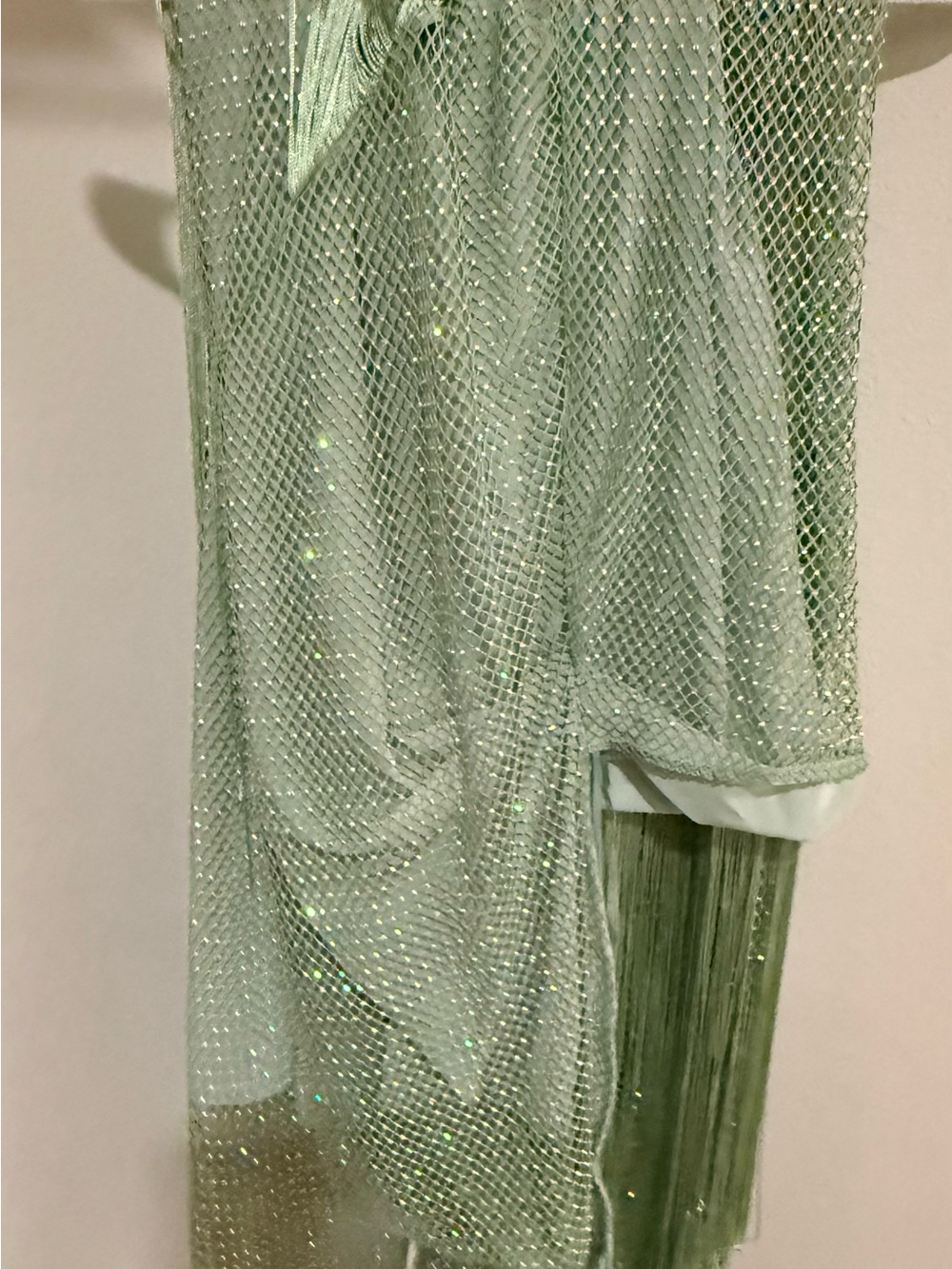 ASOS Fishnet Hotfix Embelished Green Fringe Cowl-Neck Maxi Dress - Picture 14 of 15